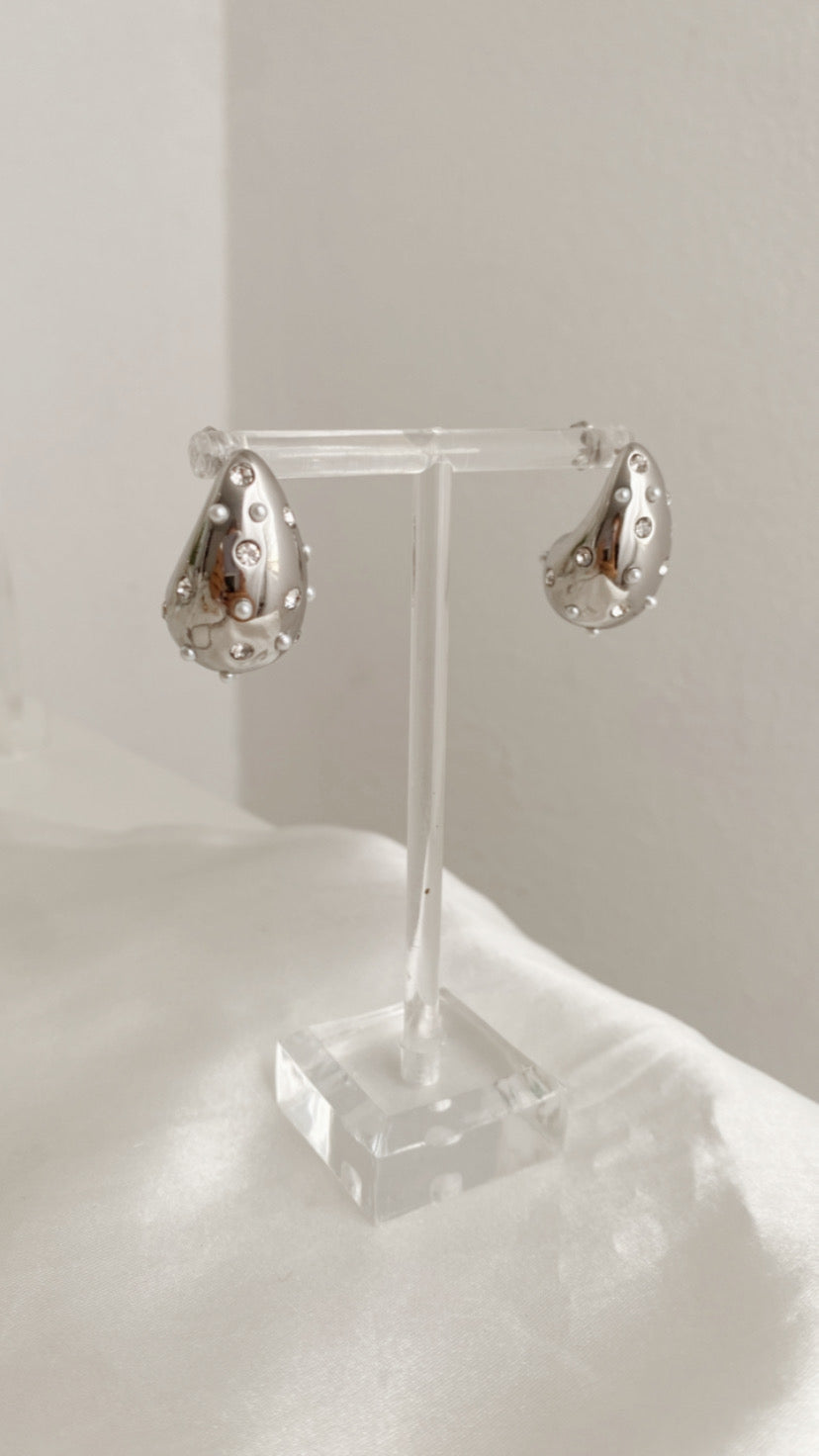 Drop Pearly Studs, Silver