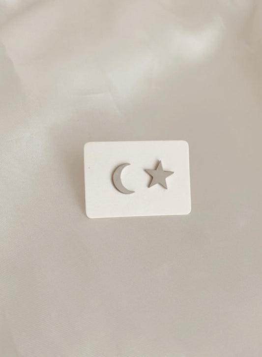 Star & Moon Studs, Silver